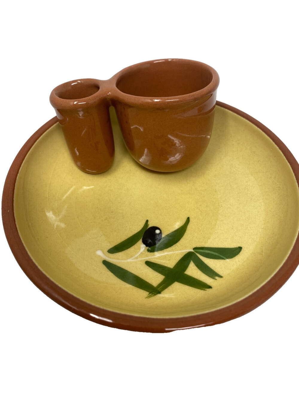 World Market Olive Dish with Pit Holder Portugal Terracotta Hand Painted Tapas